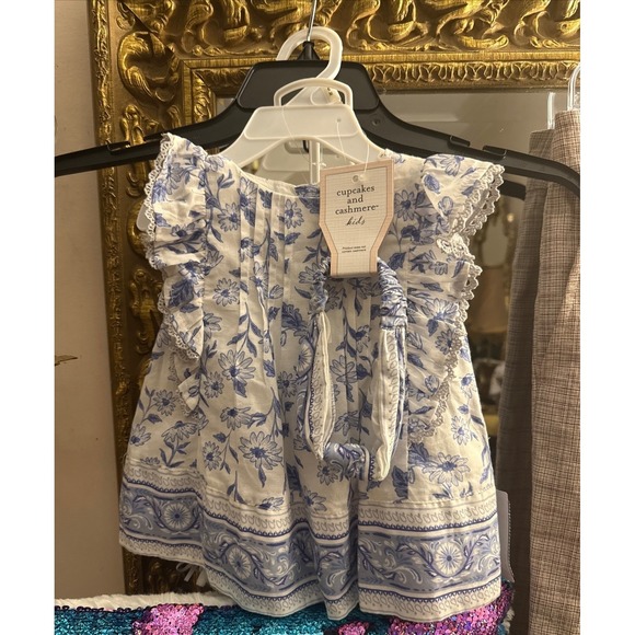 Cupcakes and Cashmere Other - Cupcakes and Cashmere Kids Blue Floral 3pc Set Top Bloomers Headband 3-6M NWT